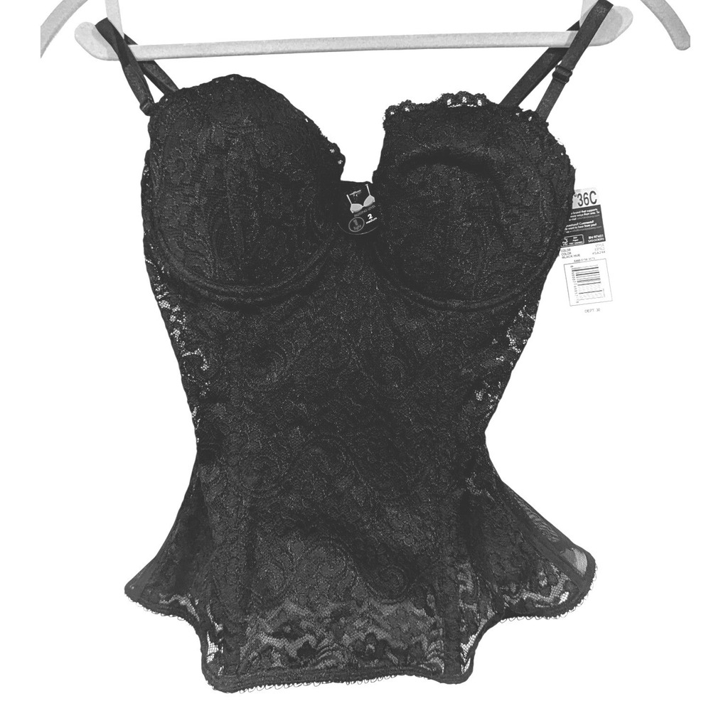 Smart & Sexy Lace Bustier Corset Top 36C Black Balconette Lift Lingerie Coquette